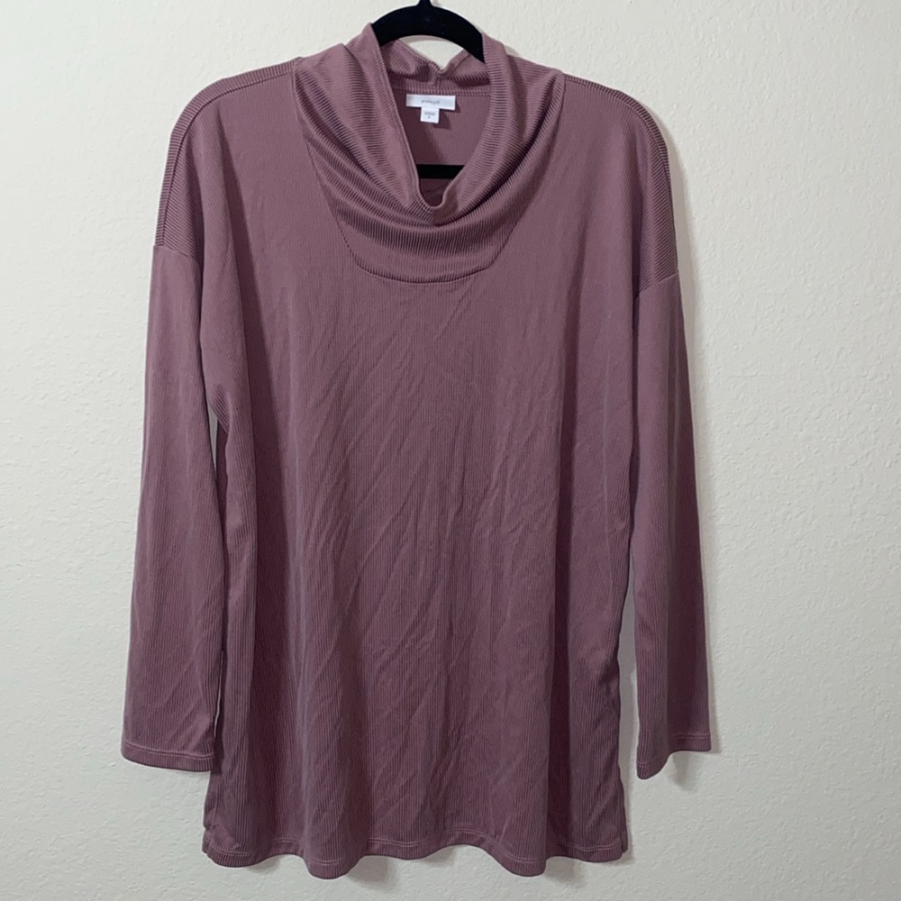 🪿Pure Jill Mauve Ribbed Knit Cowl Neck Oversized Long Tunic Lagen-look Top! - Picture 2 of 10